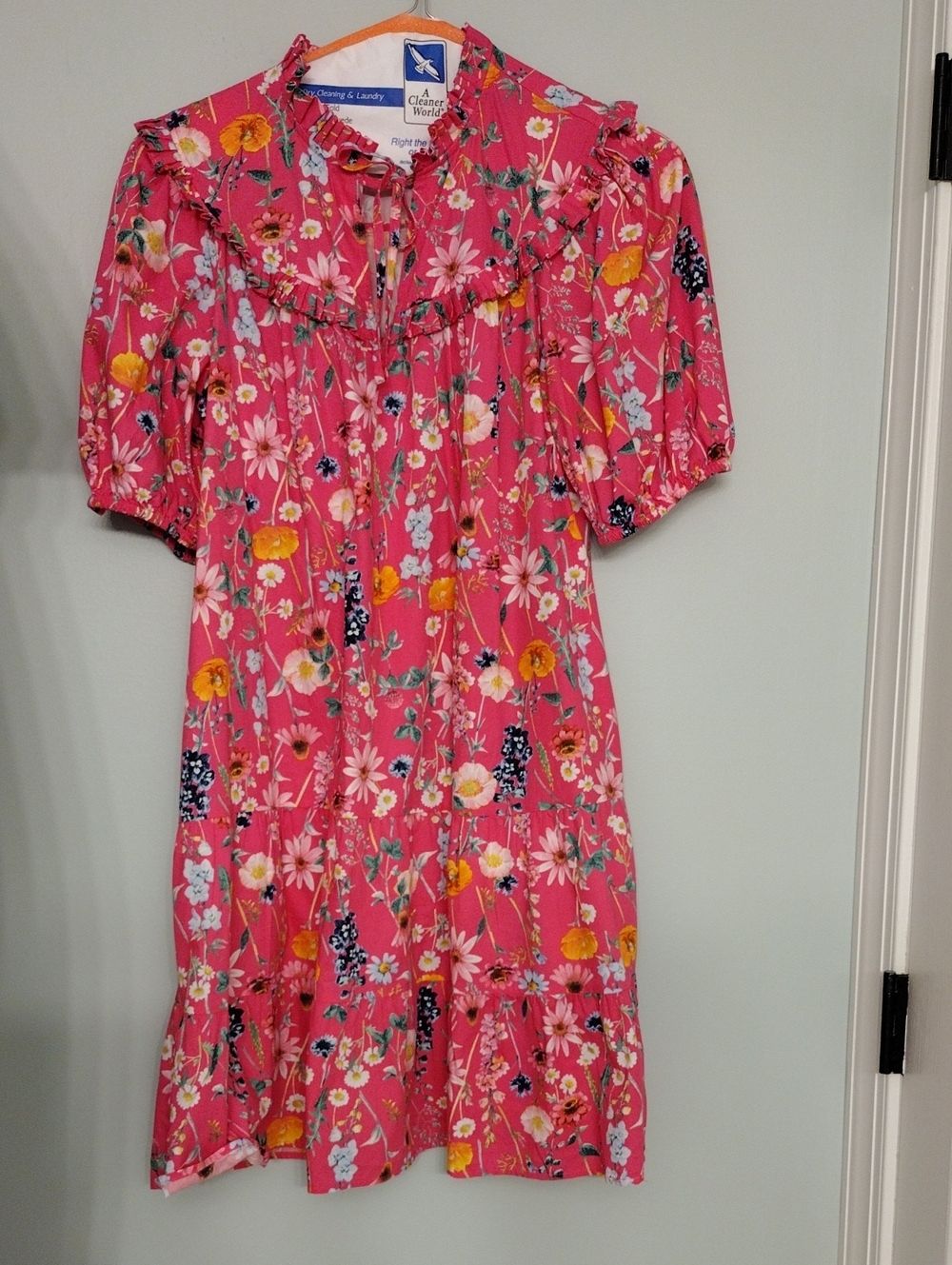 crown & ivy Pink Floral Ruffle Neck Casual Dress